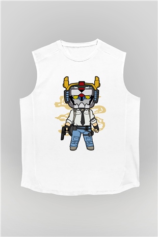 Voltron Pub-G Baskılı Unisex Beyaz Kolsuz Tişört
