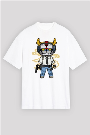 Voltron Pub-G Baskılı Unisex Beyaz Oversize Tişört