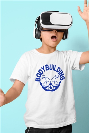 Vücut geliştirme Baskılı Beyaz Unisex Çocuk Tişört