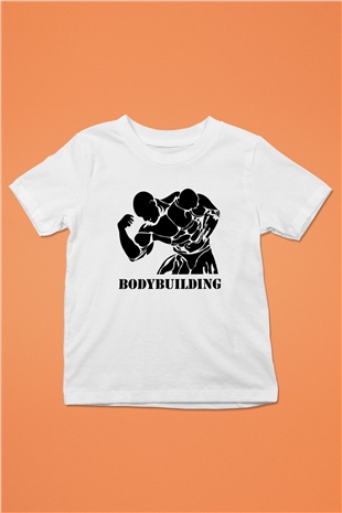 Vücut geliştirme Baskılı Beyaz Unisex Çocuk Tişört