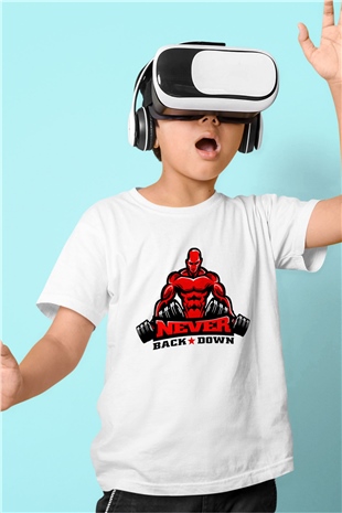 Vücut geliştirme Baskılı Beyaz Unisex Çocuk Tişört