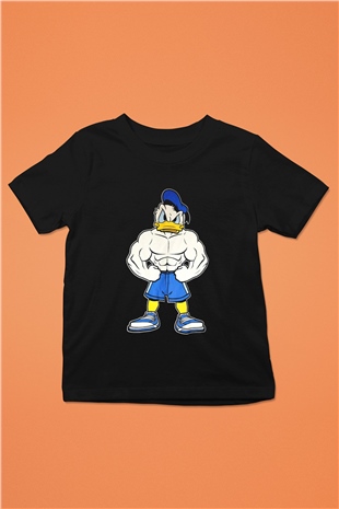 Vücut geliştirme Baskılı Siyah Unisex Çocuk Tişört