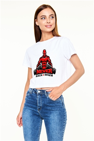 Vücut geliştirme Beyaz Croptop Tişört