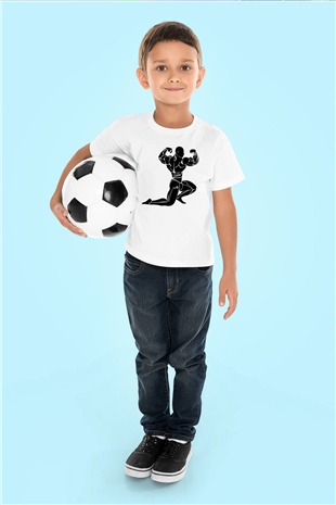 Vücut geliştirme Beyaz Unisex Çocuk Tişört
