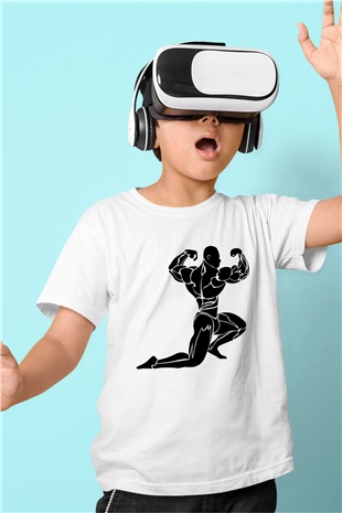 Vücut geliştirme Beyaz Unisex Çocuk Tişört