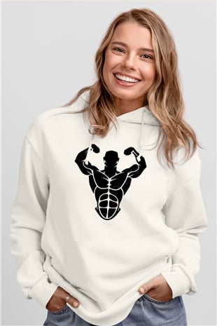 Vücut geliştirme Beyaz Unisex Hoodie