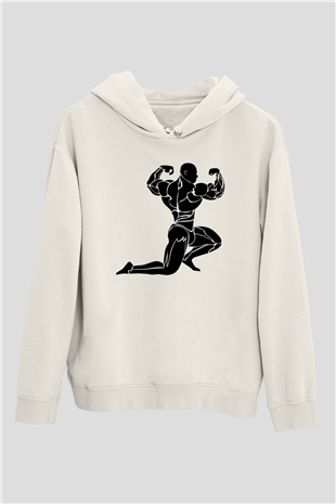 Vücut geliştirme Beyaz Unisex Kapüşonlu Sweatshirt