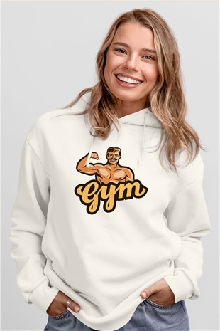 Vücut geliştirme Beyaz Unisex Kapüşonlu Sweatshirt