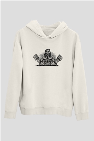 Vücut geliştirme Beyaz Unisex Kapüşonlu Sweatshirt