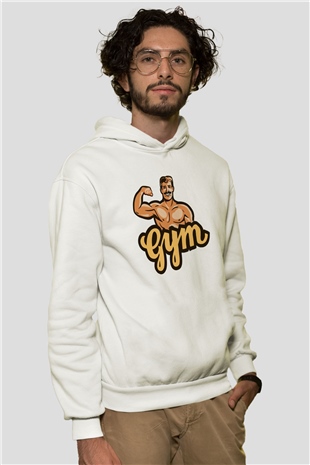 Vücut geliştirme Beyaz Unisex Kapüşonlu Sweatshirt