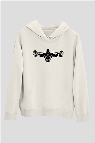 Vücut geliştirme Beyaz Unisex Kapüşonlu Sweatshirt