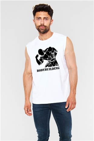 Vücut geliştirme Beyaz Unisex Kolsuz Tişört