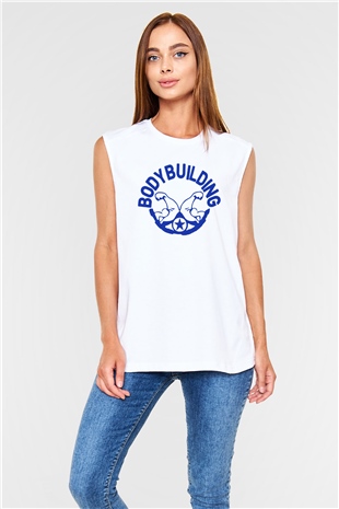 Vücut geliştirme Beyaz Unisex Kolsuz Tişört