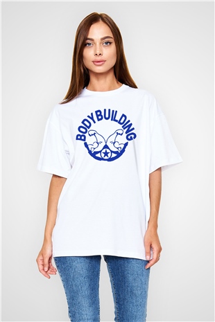 Vücut geliştirme Beyaz Unisex Oversize Tişört T-Shirt
