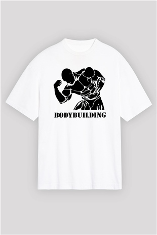 Vücut geliştirme Beyaz Unisex Oversize Tişört T-Shirt