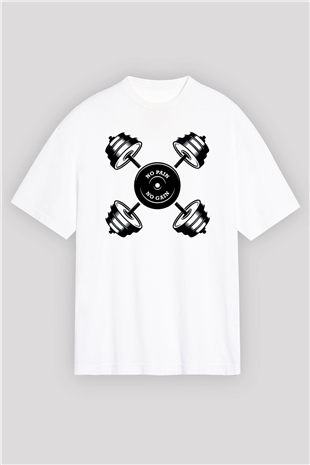 Vücut geliştirme Beyaz Unisex Oversize Tişört T-Shirt
