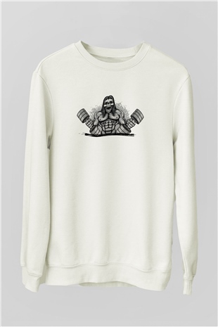 Vücut geliştirme Beyaz Unisex Sweatshirt