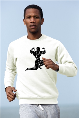 Vücut geliştirme Beyaz Unisex Sweatshirt
