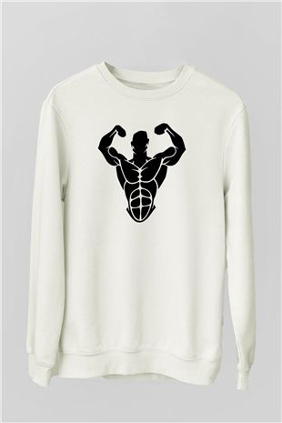 Vücut geliştirme Beyaz Unisex Sweatshirt