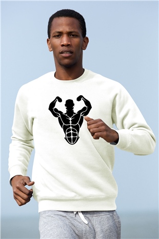 Vücut geliştirme Beyaz Unisex Sweatshirt