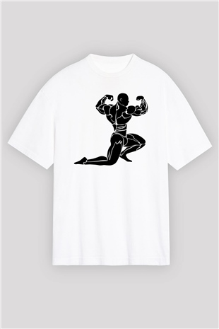 Vücut geliştirme Beyaz Oversize Tişört Oversize T-shirt - TişörtFabrikası