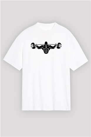 Vücut geliştirme Beyaz Oversize Tişört Oversize T-shirt - TişörtFabrikası