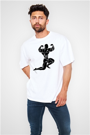 Vücut geliştirme Beyaz Oversize Tişört Oversize T-shirt - TişörtFabrikası
