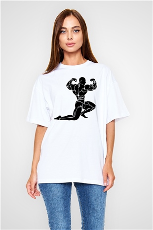 Vücut geliştirme Beyaz Oversize Tişört Oversize T-shirt - TişörtFabrikası