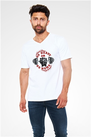Vücut geliştirme Beyaz Unisex V Yaka Tişört T-Shirt