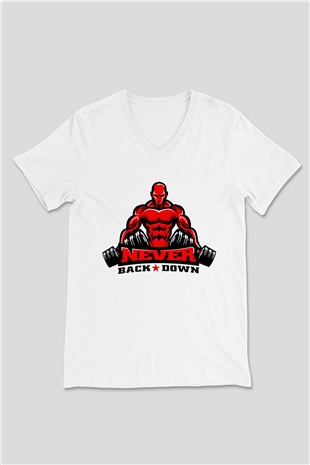 Vücut geliştirme Beyaz Unisex V Yaka Tişört T-Shirt