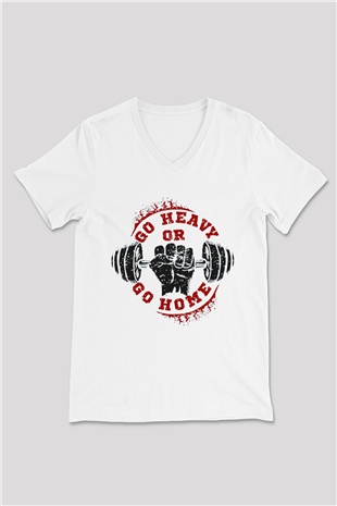 Vücut geliştirme Beyaz Unisex V Yaka Tişört T-Shirt
