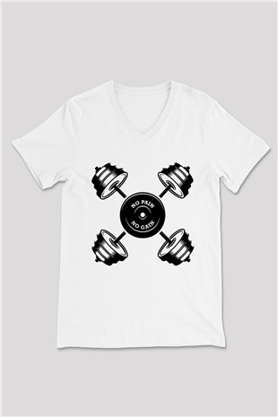 Vücut geliştirme Beyaz Unisex V Yaka Tişört T-Shirt