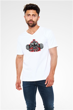 Vücut geliştirme Beyaz Unisex V Yaka Tişört