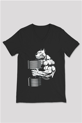 Vücut geliştirme Siyah Unisex V Yaka Tişört T-Shirt