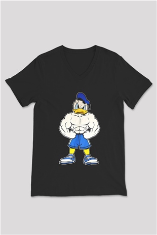 Vücut geliştirme Siyah Unisex V Yaka Tişört T-Shirt