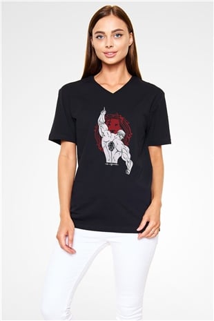 Vücut geliştirme Siyah Unisex V Yaka Tişört