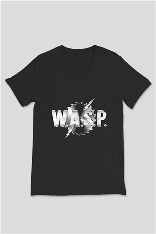 W.A.S.P Siyah Unisex V Yaka Tişört T-Shirt