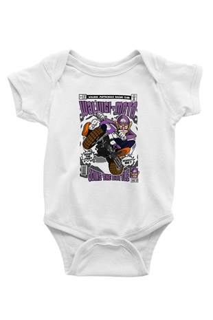 Waluigi-Moto Baskılı Unisex Beyaz Bebek Body - Zıbın