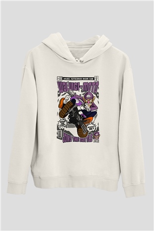 Waluigi-Moto Baskılı Unisex Beyaz Hoodie