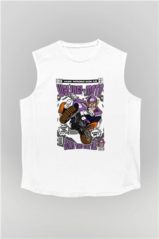 Waluigi-Moto Baskılı Unisex Beyaz Kolsuz Tişört