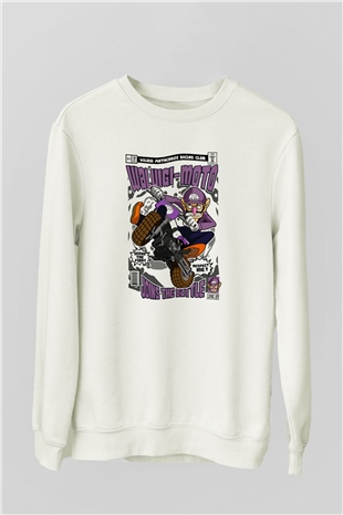 Waluigi-Moto Baskılı Unisex Beyaz Sweatshirt