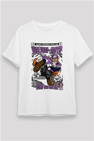 Waluigi-Moto Baskılı Unisex Beyaz Tişört