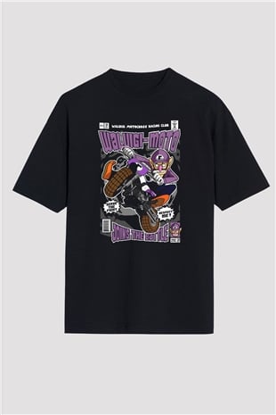 Waluigi Motocross Baskılı Unisex Siyah Oversize Tişört