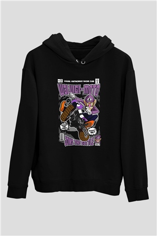 Waluigi Motocross Baskılı Unisex Siyah Hoodie