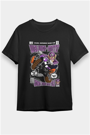 Waluigi Motocross Baskılı Unisex Siyah Tişört