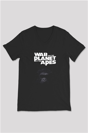 War for the Planet of the Apes Maymunlar Cehennemi Siyah Unisex V Yaka Tişört