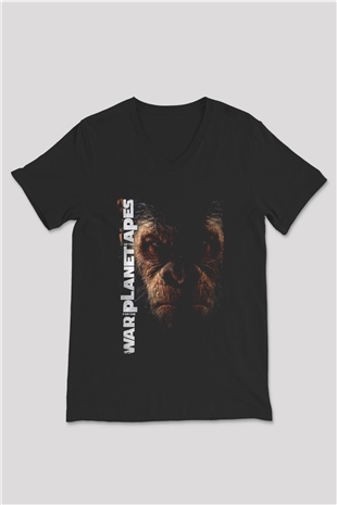 War for the Planet of the Apes Maymunlar Cehennemi Siyah Unisex V Yaka Tişört