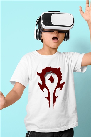 Warcraft Baskılı Beyaz Unisex Çocuk Tişört