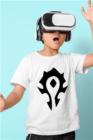 Warcraft Baskılı Beyaz Unisex Çocuk Tişört