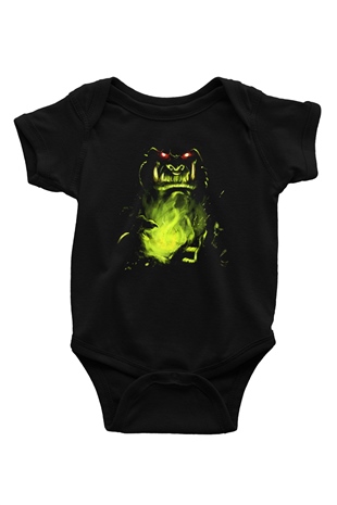 Warcraft Baskılı Siyah Bebek Body - Zıbın